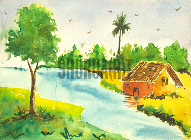 Indian village scenery drawing |beautiful village scenery painting very  easy |nature village scenery - YouTube